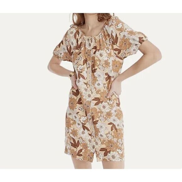 J.Crew Dresses & Skirts - J CREW Womens Zinnia Floral V-Back Linen Dress Sheath Camel Brown BG473 Size‎ 8